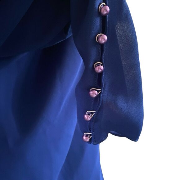 Vtg Dress 80s Long Sleeve Evening XLP Mother The Bride Modest Blue Sequins Midi - Picture 15 of 16